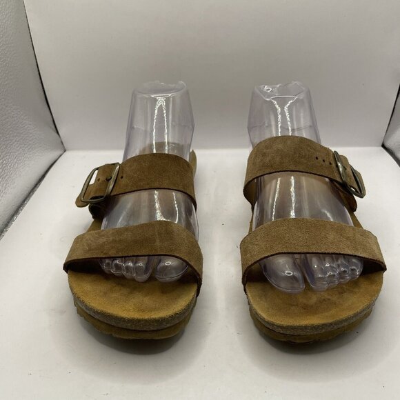 Yokona Womens Sz 8 Brown Leather 2 Strap Slide Sandals Made In Spain E9 - Picture 2 of 7